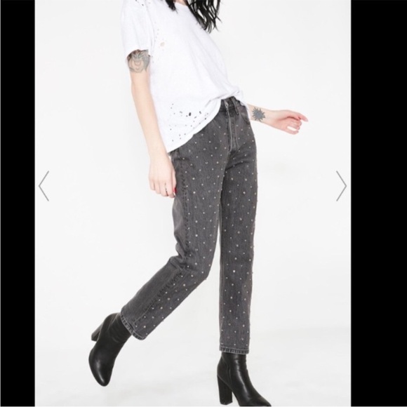 Levi's 501 Embellished Studded Charcoal Gray Black Jeans 29x26 - Picture 6 of 7